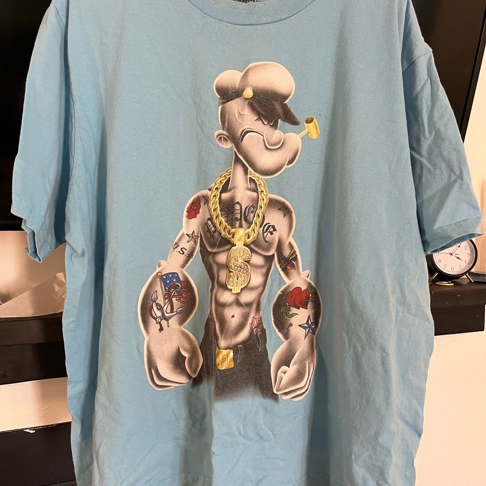 Blue Short Sleeve Tee with Vintage Popeye Graphic